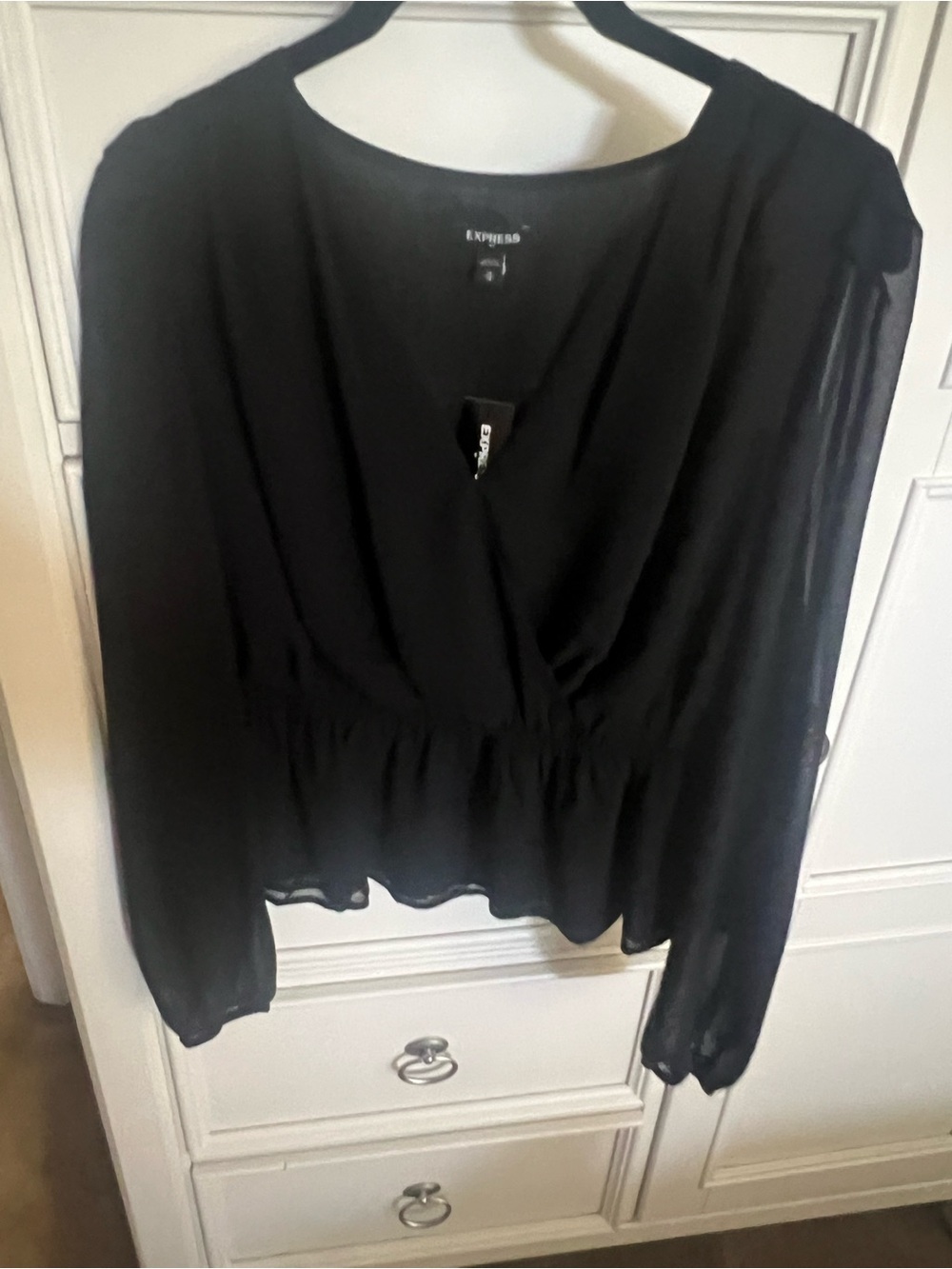 Express Black Long-Sleeve V-Neck Wrap Blouse